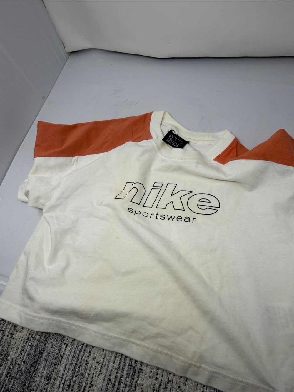 Nike White Tee with Orange Shoulder Panels - Kids